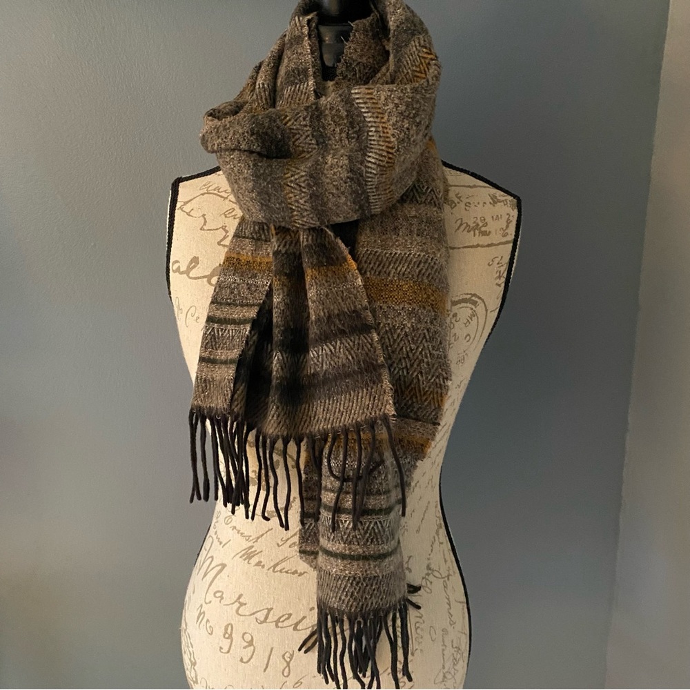 Cashmink scarf unisex Cozy Striped Knit Fringe 100% acrylic made in Germany